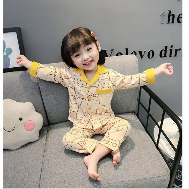 Bộ Đồ Ngủ Tay Dài In Hoạt Hình Dễ Thương Dành Cho Bé Gái