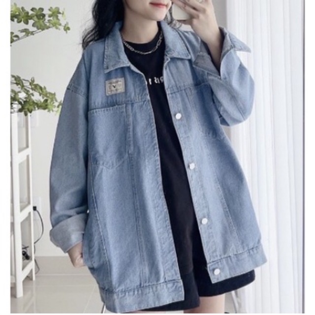 Áo khoác jeans màu đen xanh,áo khoác bò freesize form rộng unisex nam nữ