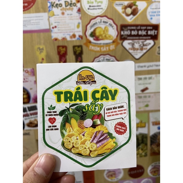 Combo 55 Tem Trái Cây Sấy - 7x8cm Dán Thân Hộp Bịch Trái Cây Sấy