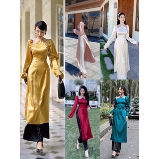 Set áo dài cách Tân satin lụa sang chảnh Yn