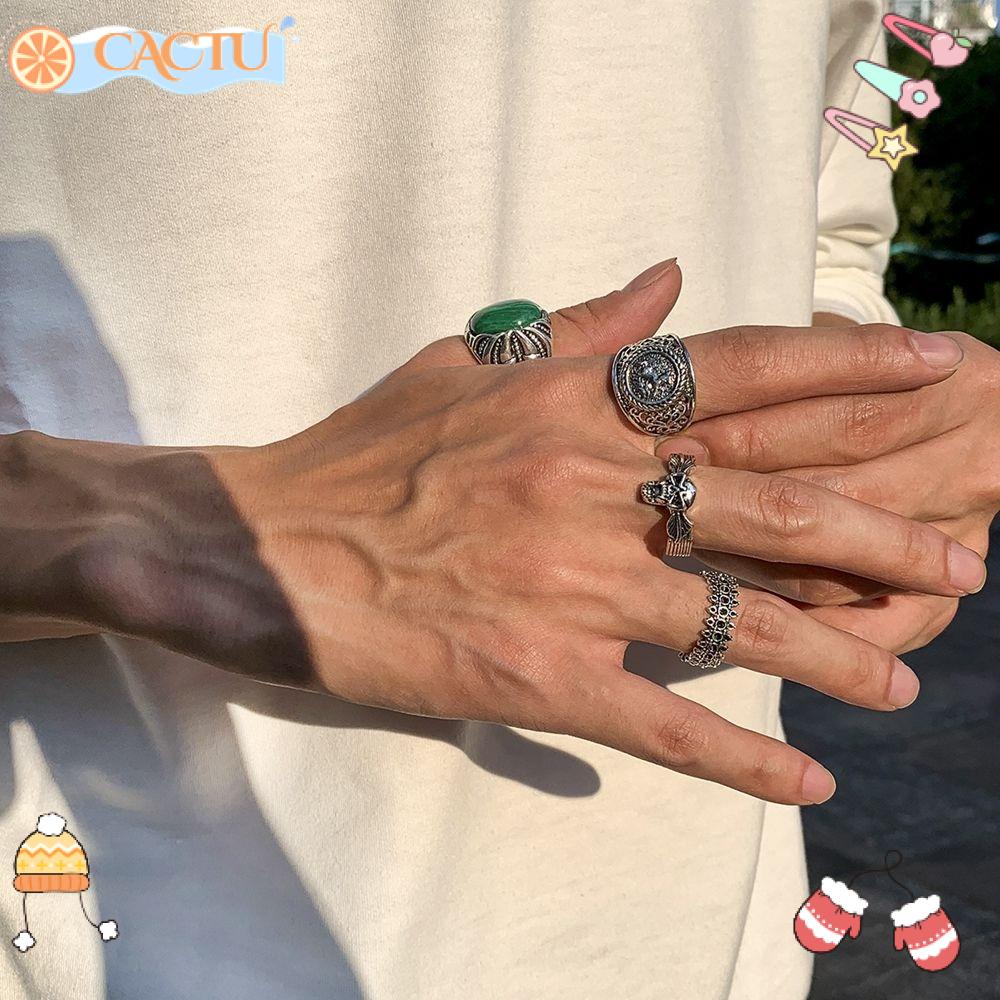 Nhẫn Opal Họa Tiết Hình Học Phong Cách Punk Cá Tính Cho Nam Và Nữ