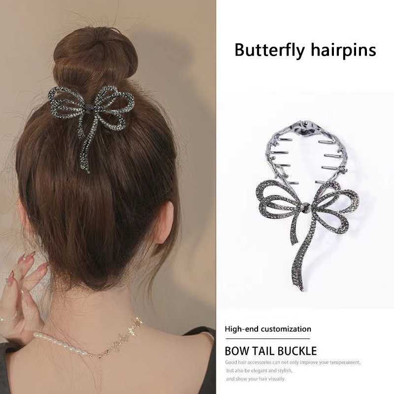 Kẹp Tóc Đính Nút Kim Loại Cố Định Tóc Đuôi Ngựa Đa Năng Màu Đen Cá Tính Dành Cho Bạn Gái Takamaruko