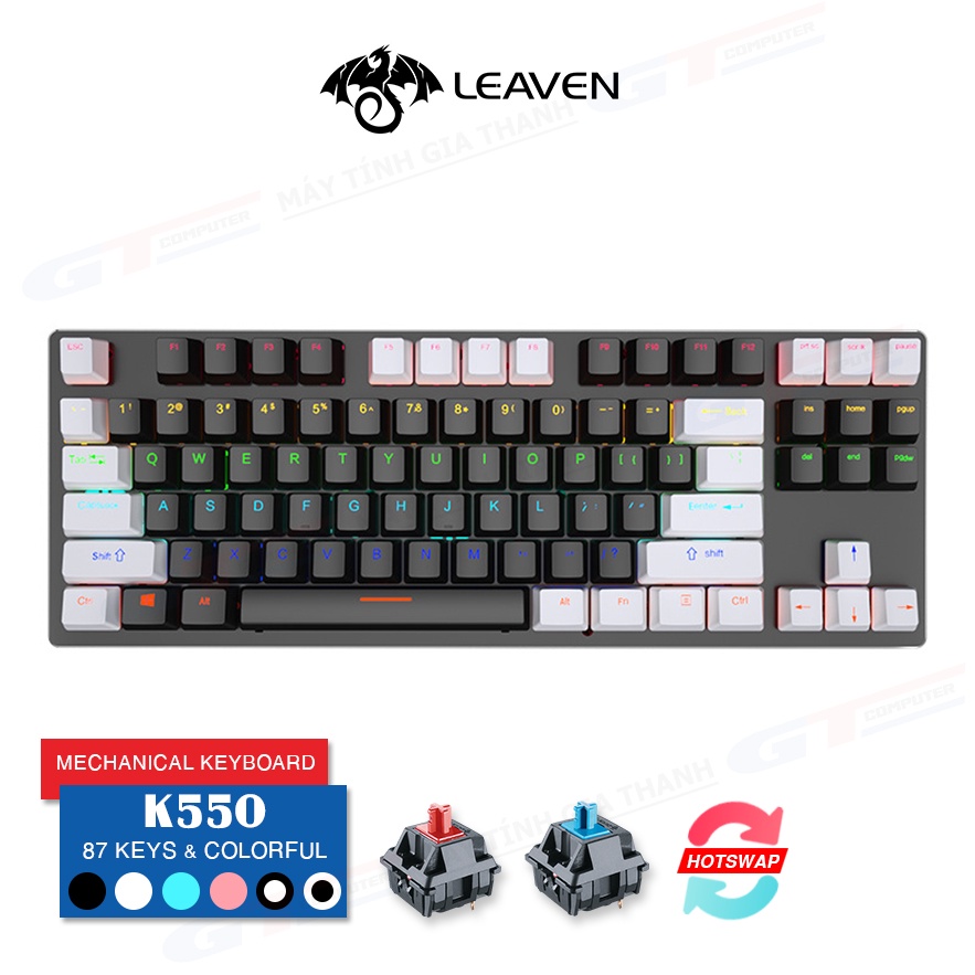 Bàn Phím Cơ K550 LEAVEN Gaming Blue Switch | Red Switch TKL 87 Keys (HOT SWAP) LED Rainbow New BH 6T