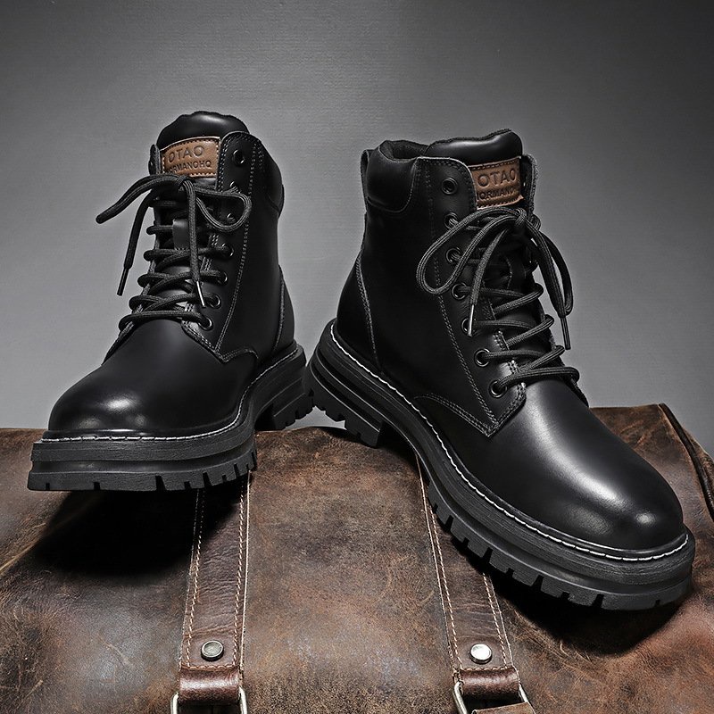 Giày boots da INICHI G1109 da lộn cổ cao màu đen