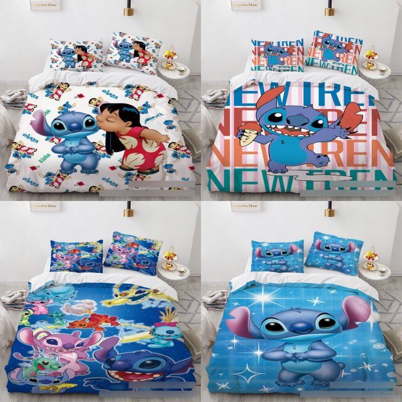 Bộ Chăn Ga Và Vỏ Gối 3 Trong 1 In Hình Stitch Dễ Thương