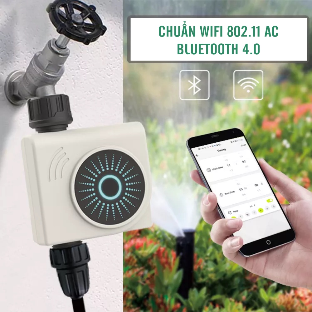 Bộ hẹn giờ tưới cây tự động kết nối Wifi & Bluetooth HCT-611.Cài đặt và điều khiển tưới qua app TUYA.Chất lượng tốt.