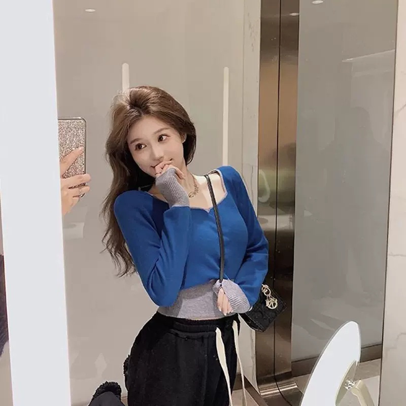 Áo Sweater Dệt Kim Tay Dài Cổ Polo Màu Sắc Xinh Xắn Cho Nữ