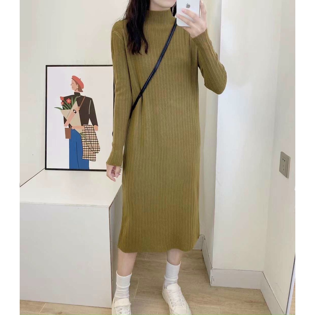 Váy len tăm suông cổ leo màu nào cũng dễ mặc hàng QC