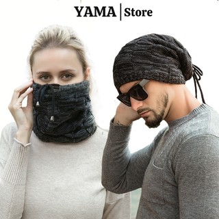Mũ len nam nữ trùm đầu YAMA nón len nam nữ kèm khăn quàng cổ thời trang giữ ấm mùa đông