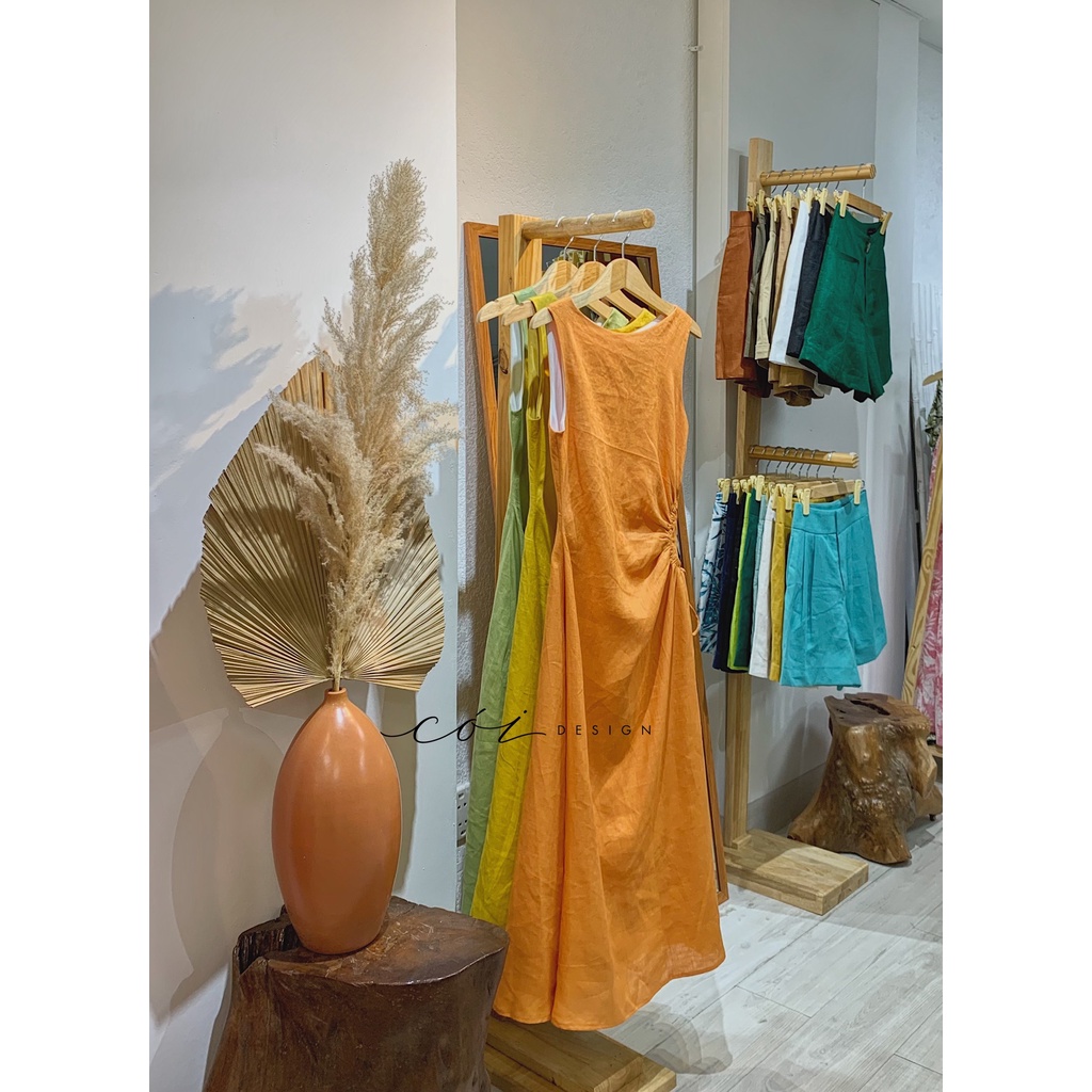 Đầm linen sát nách rút túi Cói Design