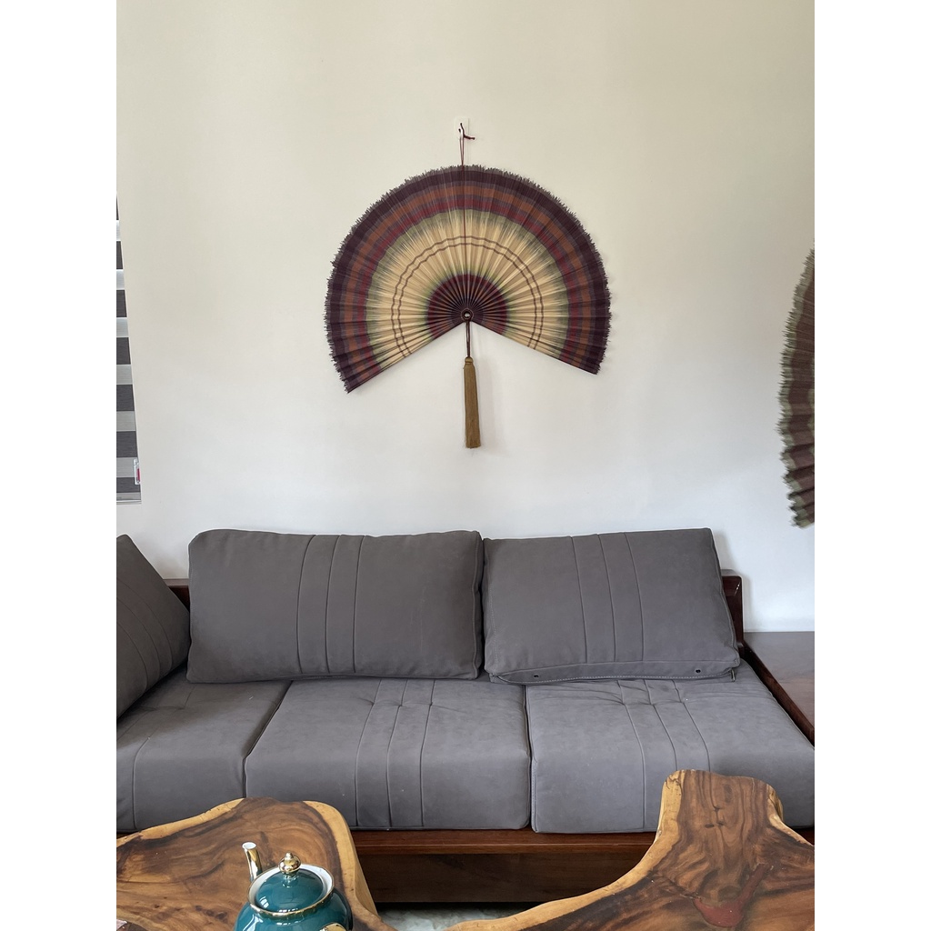 Quạt mành tre treo tường trang trí, quạt decor màu nhúng nâu 2 đầu size 60cm, 80cm,120cm