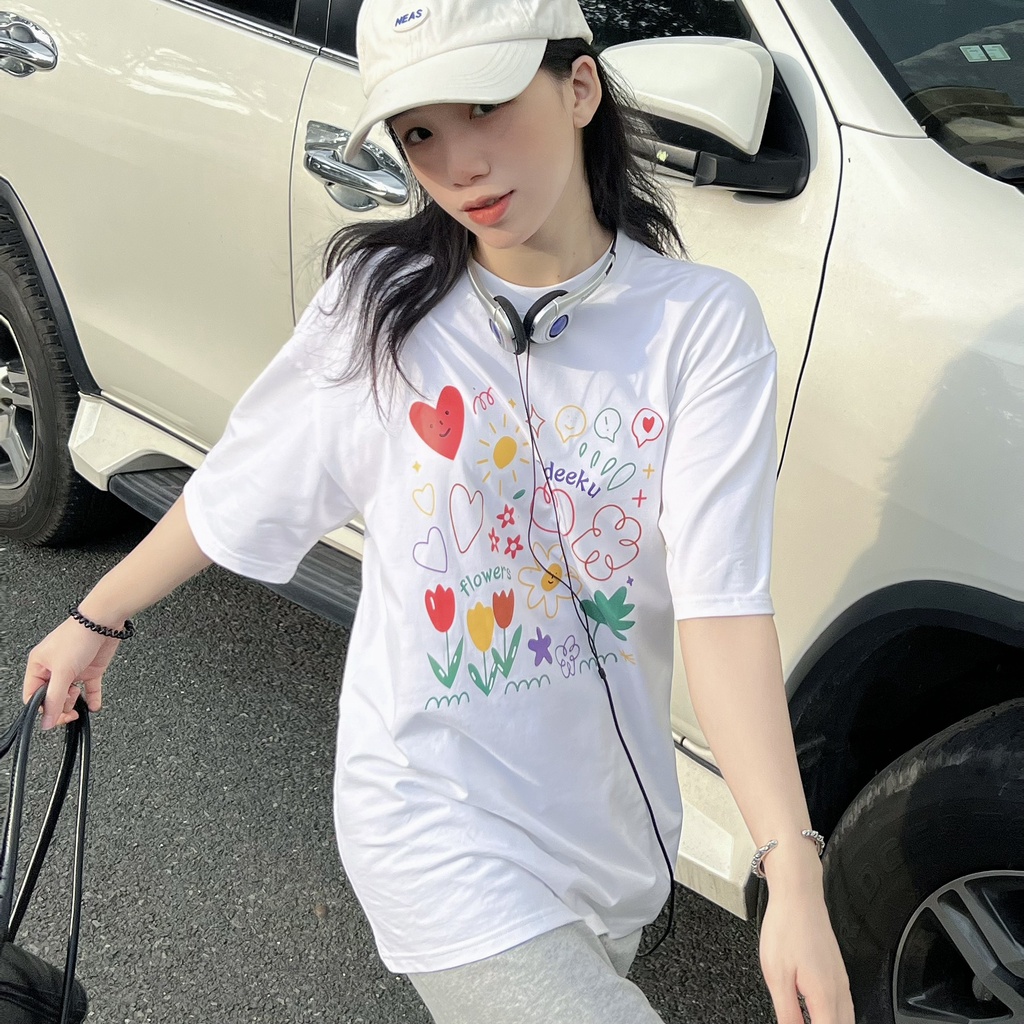 Áo thun trắng tay lỡ form rộng đẹp oversize chất vải cotton mềm mịn AT271 Miucho in graphic | BigBuy360 - bigbuy360.vn