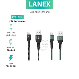Cáp sạc nhanh lanex ltc - n13m dây dù có led micro 3.0a dài 1.0m