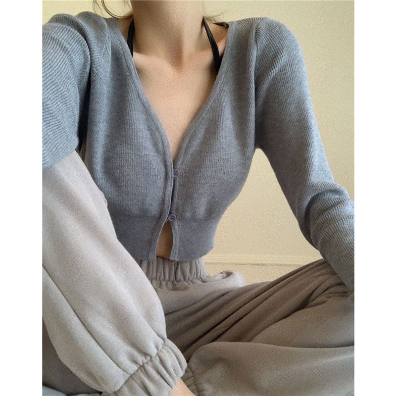 Áo Dệt Kim Tay Dài Cổ Chữ V Thời Trang Mùa Thu Phong Cách Hàn Quốc Cho Nữ