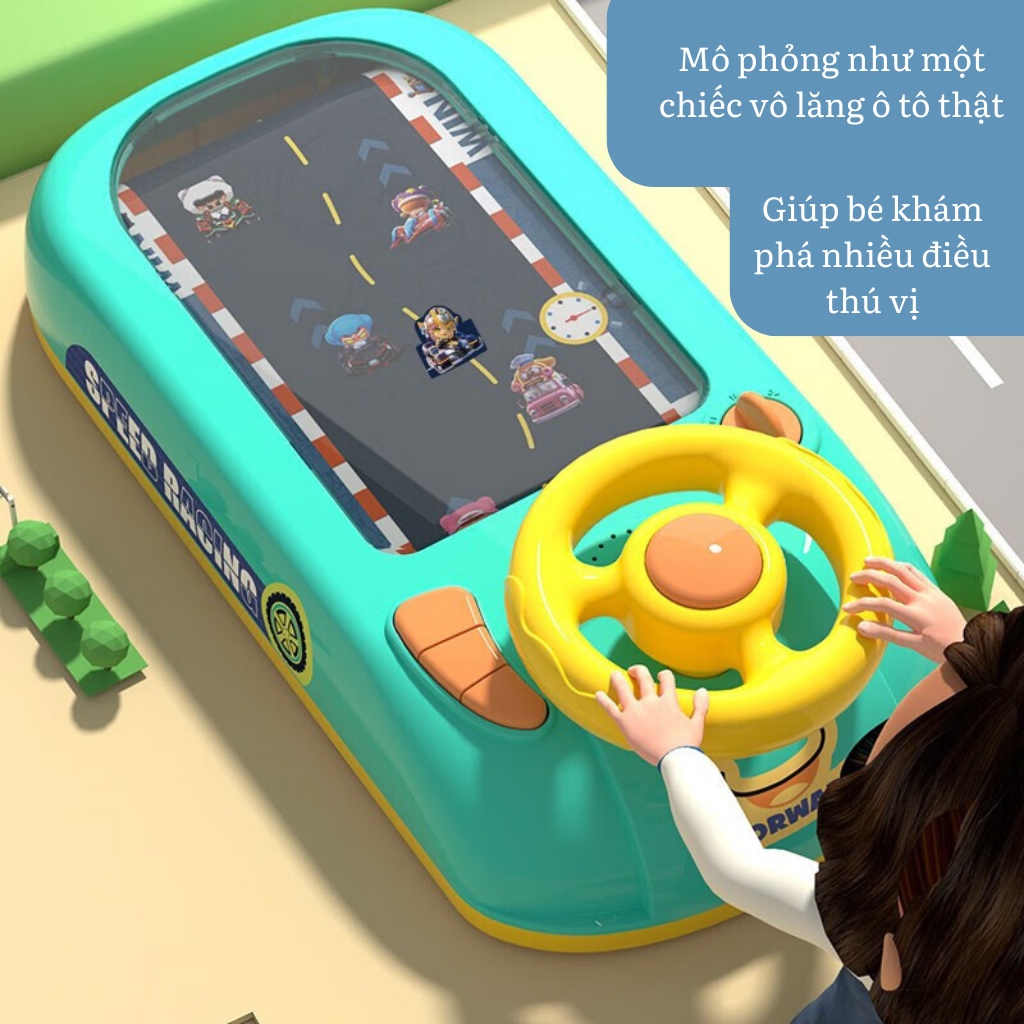 Đường đua xe ô tô, vô lăng đồ chơi cho bé có màn hình có nhạc PLAYKID PK035