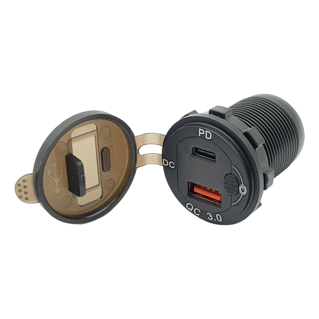 Bộ sạc nhanh xe hơi xe máy 2 cổng USB Type C PD QC 3.0 khóa ốc tiện dụng