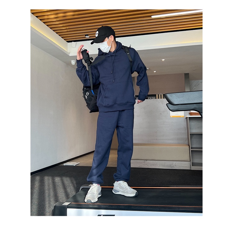 Set Hoodie Trơn Phối Mũ Trùm Đầu Nỉ 2 Lớp Mũ Phong Cách Đơn Giản Lịch Sự