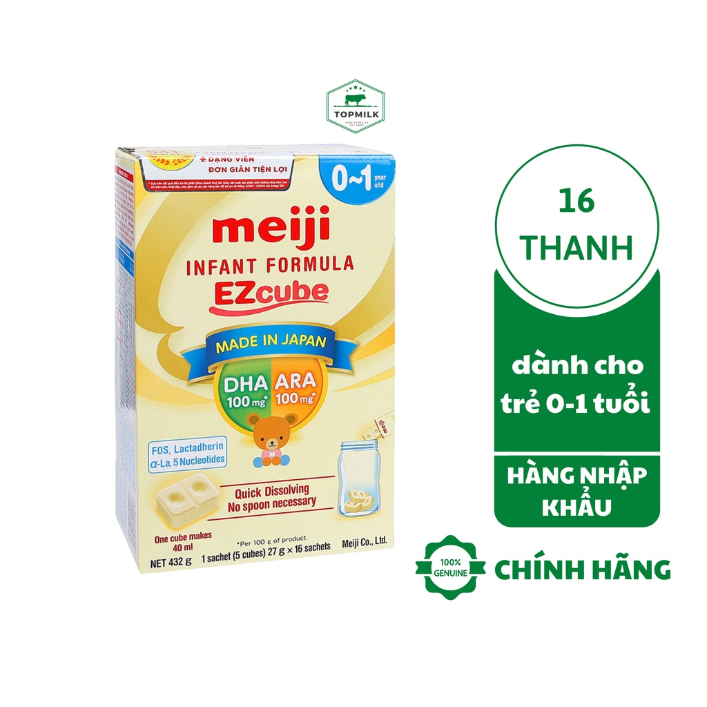 Sữa Meiji thanh số 0 nhập khẩu nhật hộp 16 thanh (27g/1thanh) date 2024 ( trẻ 0-1 tuổi)