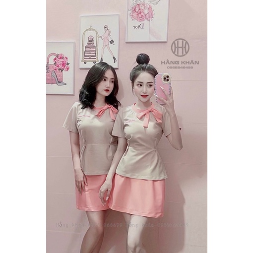 Bộ đồng phục áo-chân váy ktv Spa-thẩm mỹ viện chất cotton lạnh