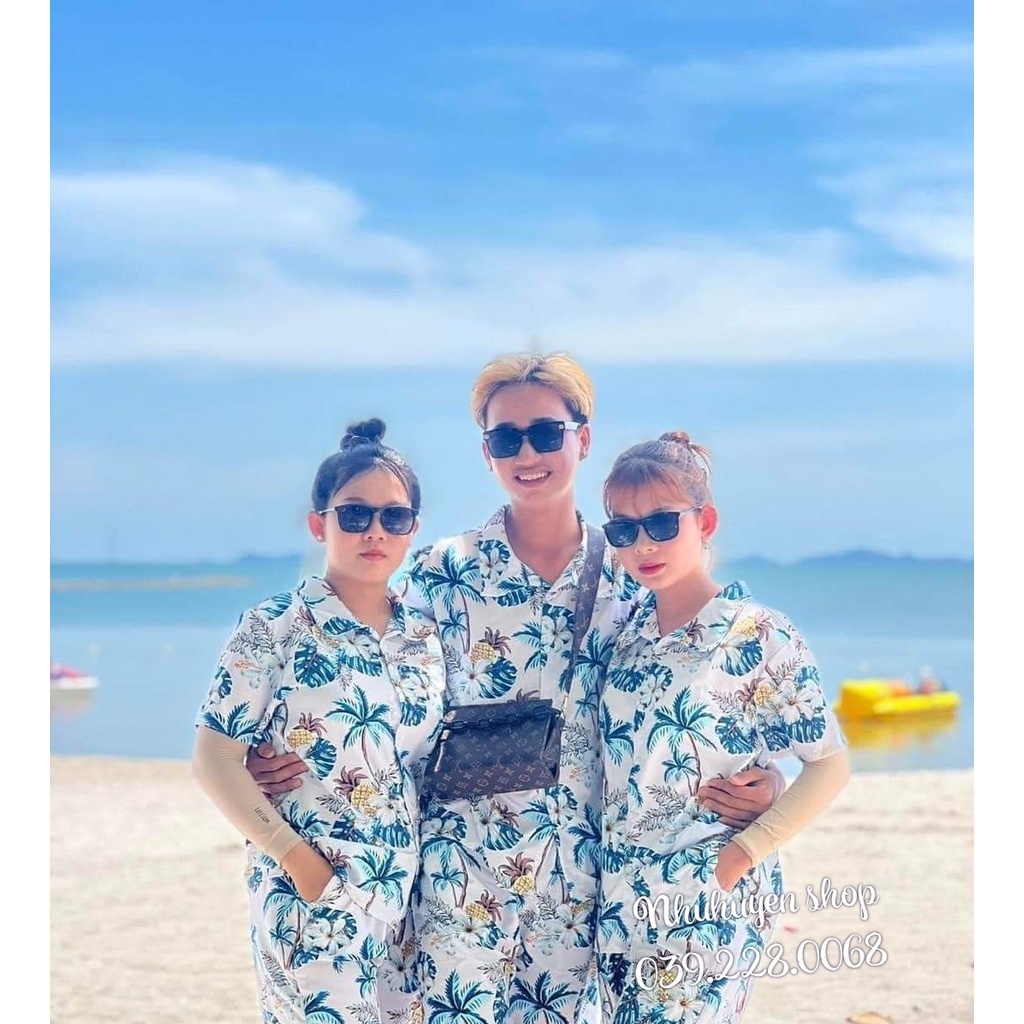 Bộ đi biển sứ trắng xanh dương dành cả gia đình, team big size 100kg siêu hot - bộ đi biển gia đình giá chuyên sỉ tậngốc