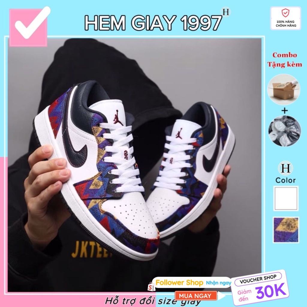 Giày jordan thổ cẩm, jd thổ cẩm cổ thấp đế khâu 100% hàng cao cấp, full box bill Hẻm giày 1997