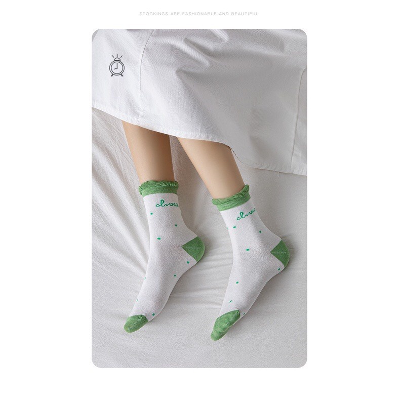 Tất CỔ BÈO NHÚN phối chấm bi hồng xanh dễ thương-XL006