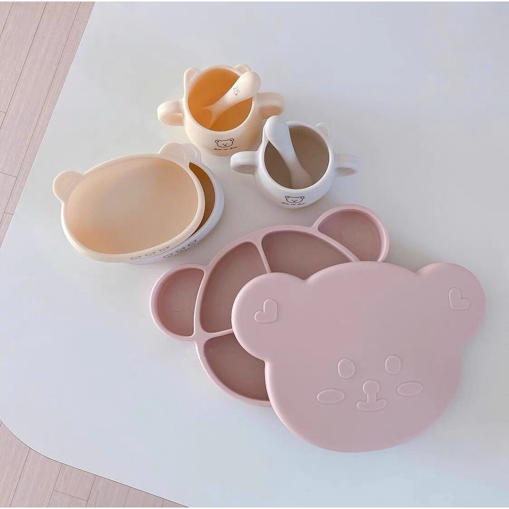 Khay ăn dặm Silicon cho bé từ 5 tháng tuổi có đế hít chống trượt, Khay ăn dặm Silicone cho bé ăn kiểu nhật, ăn dặm blw
