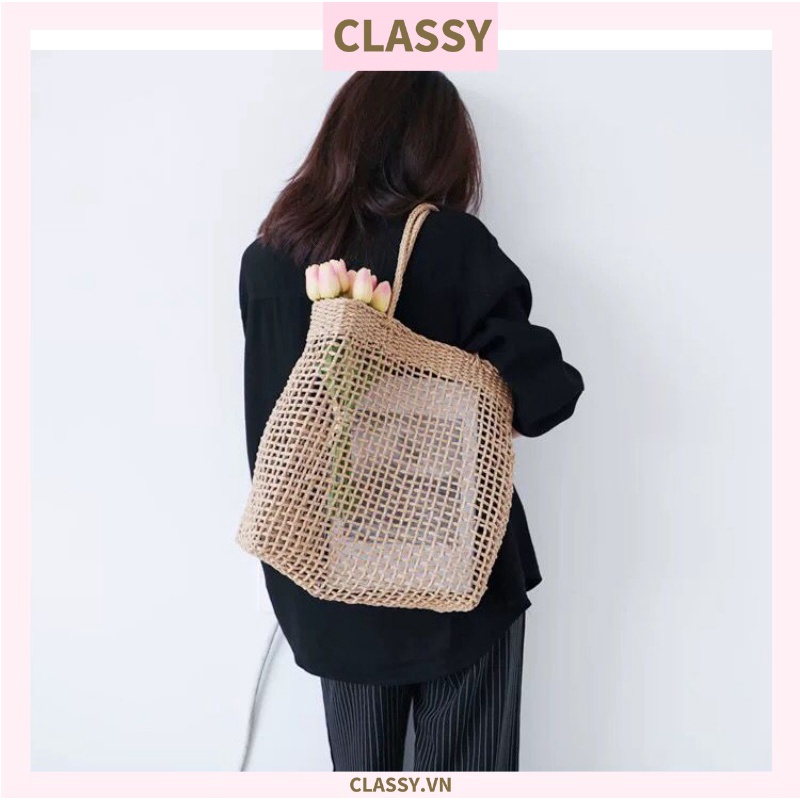 Túi cói Classy hình thang thời trang, thích hợp đi biển, đi dạo, đi chơi T1073