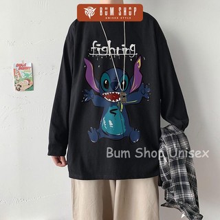 Áo Thun Tay Dài Unisex From Rộng - TTD34 Stitch  - Áo Phông Dài Tay Nam Nữ Chất Cotton Form Rộng Freesize  < 75kg