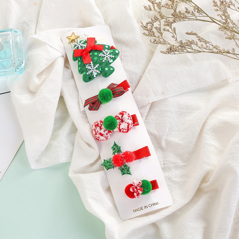 Set 5 Kẹp Tóc Hình Ngôi Sao Năm Cánh Đính Quả Bông Phong Cách Giáng Sinh Cho Bé Gái