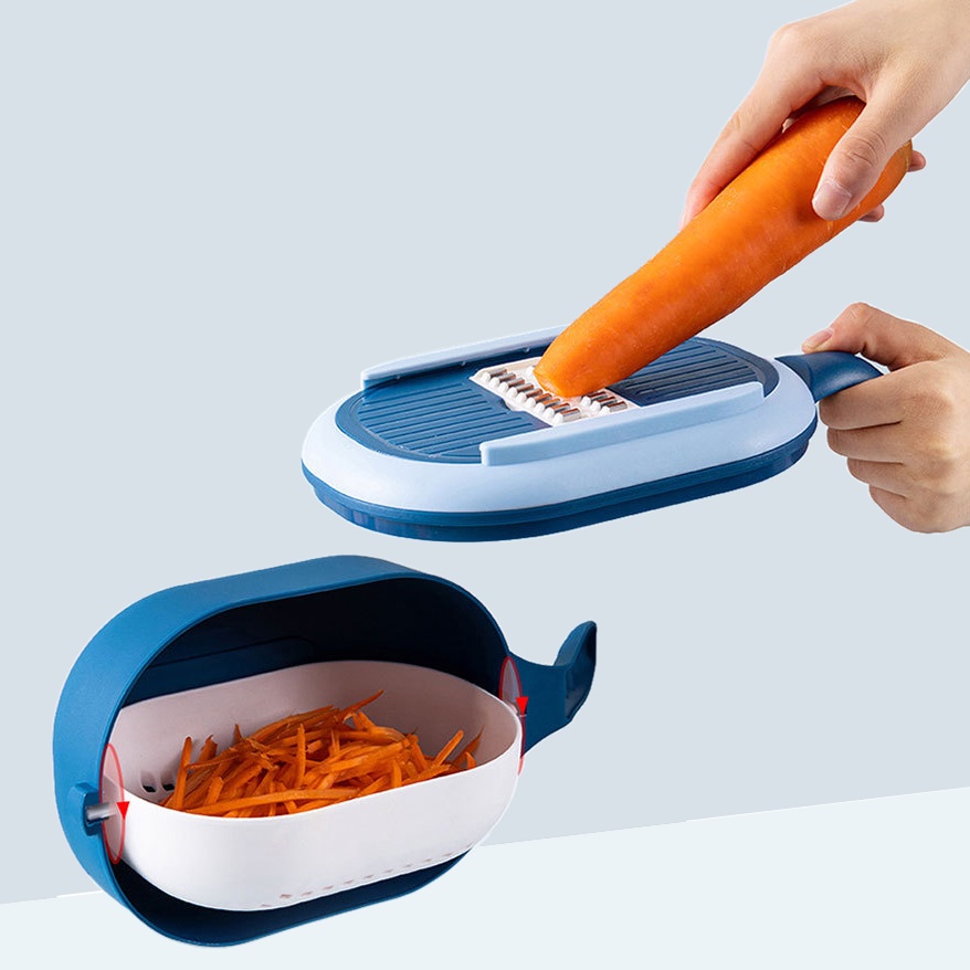 Bộ Dụng Cụ Nạo Rau Củ Quả Có Nắp, Hộp Tích Hợp Dao Cắt Thái Gọt Nạo Bào Sợi Rau Củ Quả Đa Năng Tiện Lợi