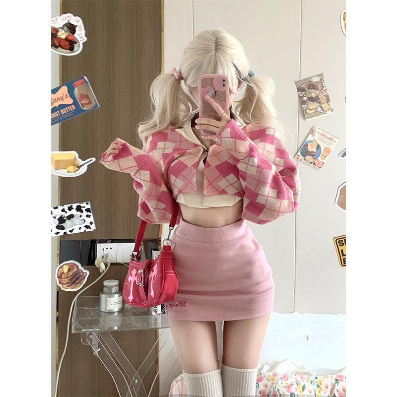 Áo Khoác Cardigan Dệt Kim Tay Dài Cổ Yếm Kẻ Sọc Màu Hồng Mặc Vào Mùa Thu Cho Nữ Có Sẵn đồ bộ set đồ nữ sang chảnh áo set set đồ nữ sang chảnh