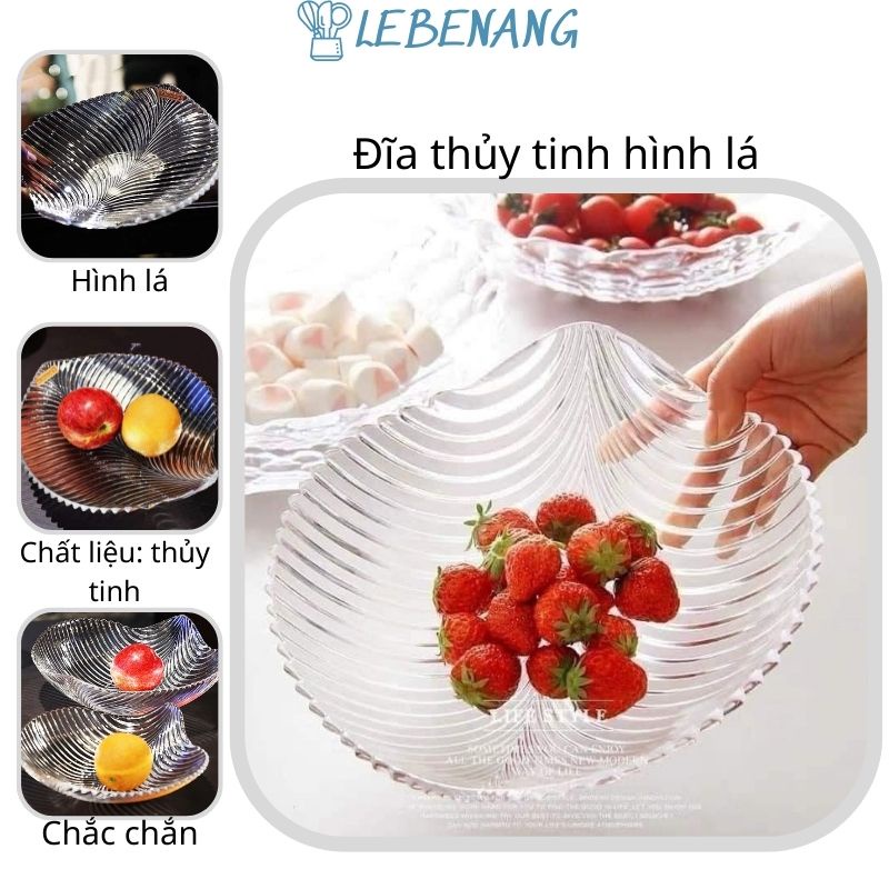 Đĩa thủy tinh hình lá đựng hoa quả bánh kẹo làm quà tặng sang trọng LEBENANG