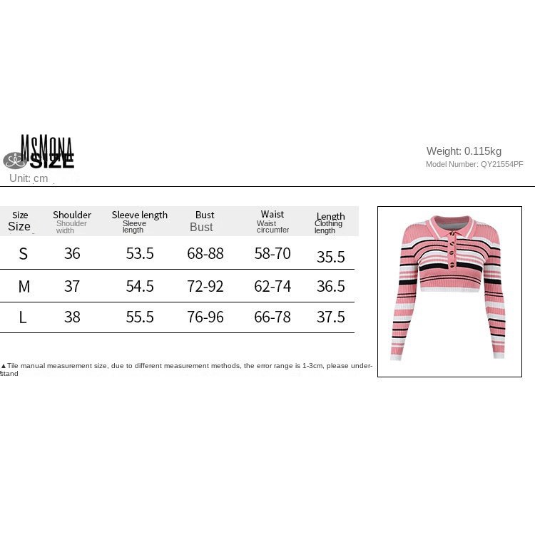 MsMona Áo Thun Polo Dệt Kim Tay Dài Dáng Ôm Họa Tiết Kẻ Sọc Màu Tương Phản Thời Trang 2022 Cho Nữ
