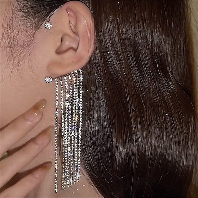 Bông Tai Dài Đính Đá Zircon Sang Trọng Dành Cho Nữ