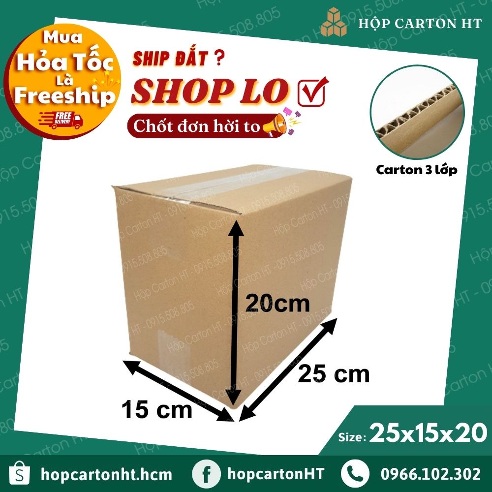 Combo 100 hộp carton đóng hàng 25x20x15 size lớn đựng giày dép phụ kiện, đồ gia dụng, mỹ phẩm giá rẻ - Hộp Carton HT