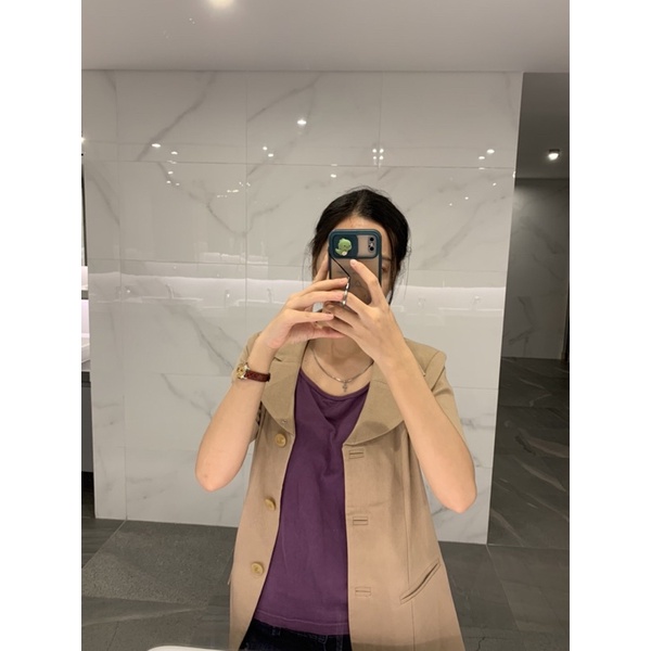 Áo blazer ngắn tay màu be nâu