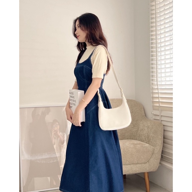 Yếm jean lưng chun - Váy yếm jean tiểu thư hàng loại 1, chất mềm đẹp