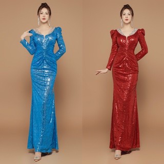 Đầm kim sa tay dài nhún eo sang trọng