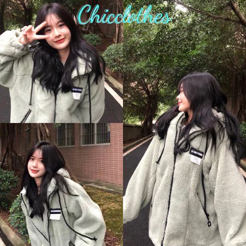 Áo Khoác Lông Mũ Zip HENDERSON - Hoodie khoá kéo lông cừu màu Xám dáng rộng mặc mùa đông cực ấm