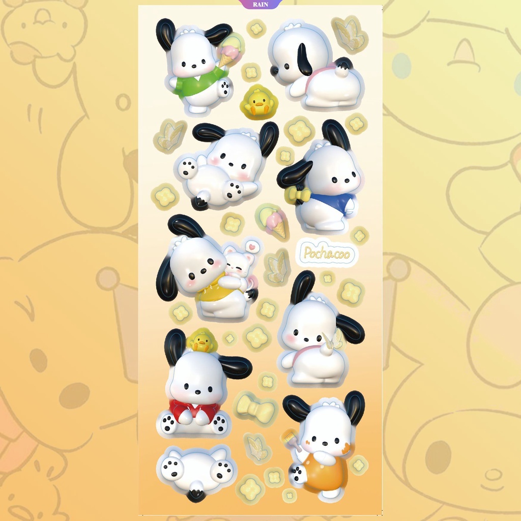 SANRIO Nhãn Dán Trang Trí Tiệc Giáng Sinh 3D Hình Cinnamoroll Kuromi My Melody Hello Kitty Pochacco Nhỏ [RAIN]