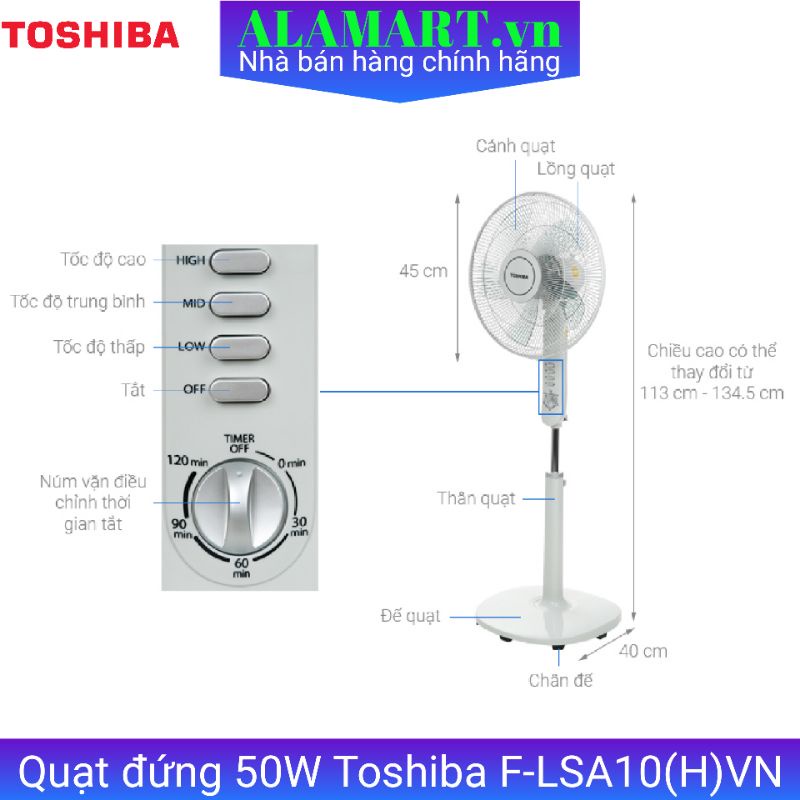 Quạt đứng Toshiba F-LSA10VN sải cánh 5 lá 40cm