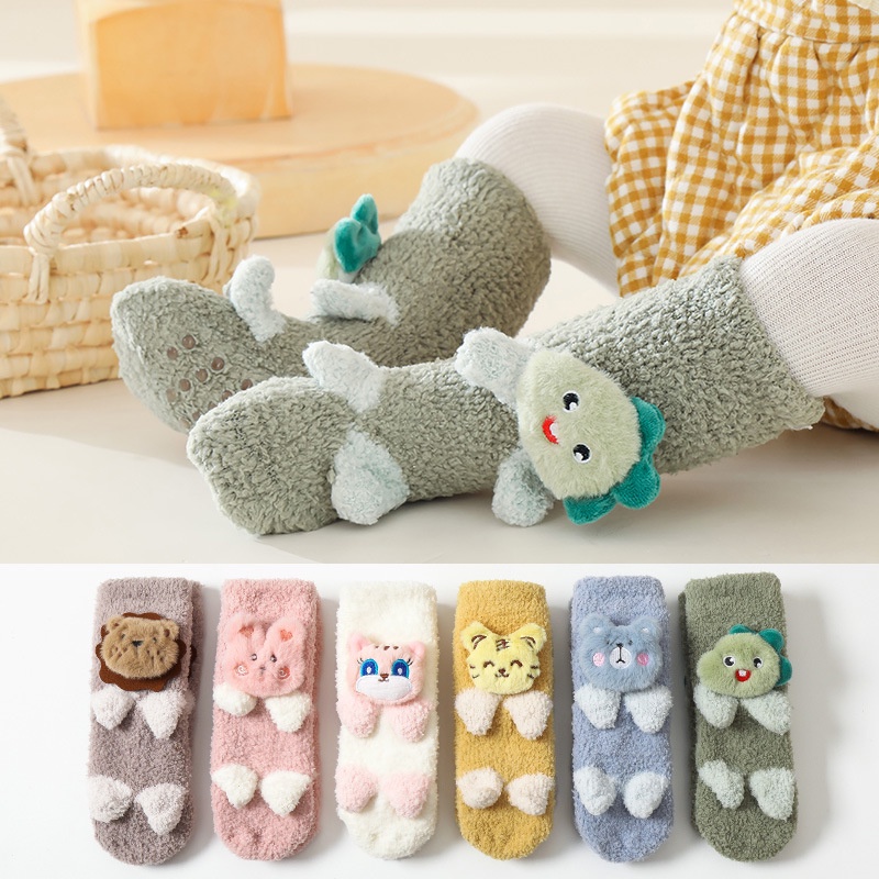 Vớ Ống Dài Lót Lông Cừu Dày Dặn Chống Trượt Họa Tiết Hoạt Hình Dễ Thương Cho Bé Sơ Sinh