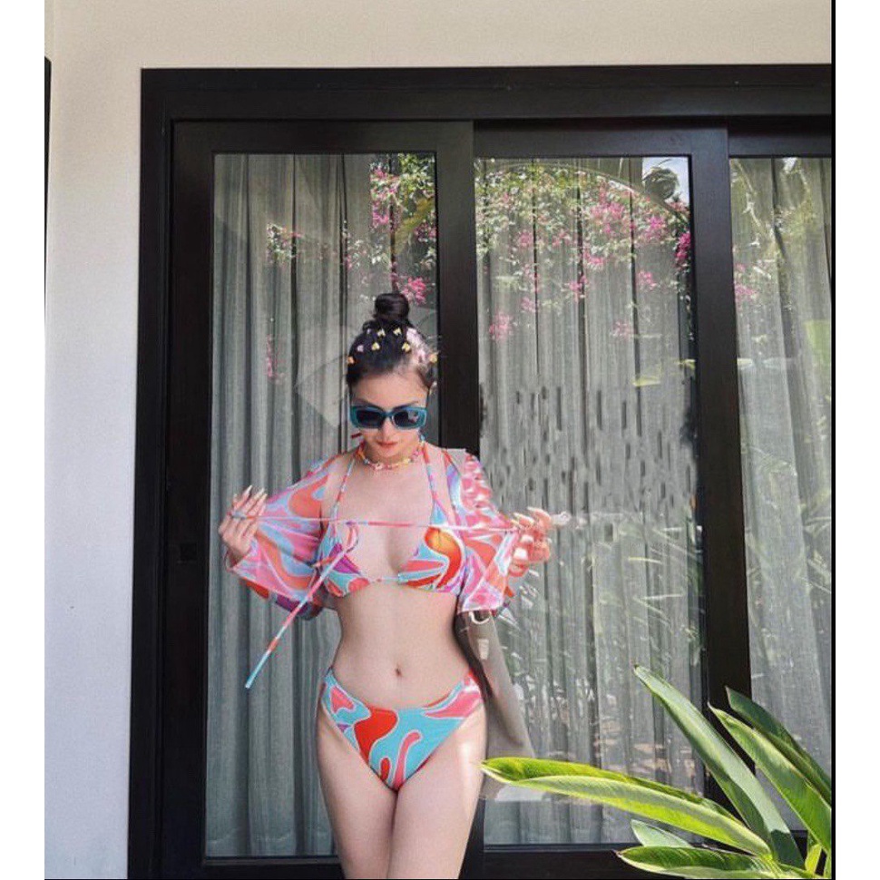 Bikini bộ bơi đồ bơi nữ set 3 món tam giác kèm áo khoác lưới siêu sexcy EVA S3MAKL | BigBuy360 - bigbuy360.vn