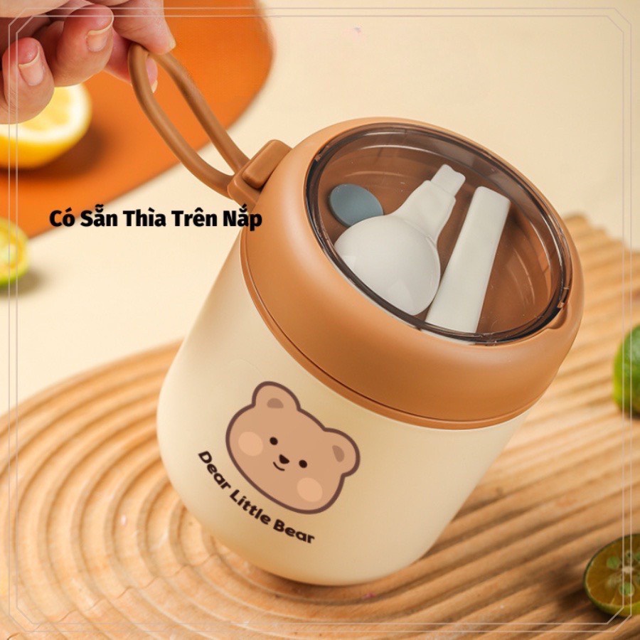 Bình ủ cháo inox 304 TEDEMEI cùng túi giữ nhiệt cho bé trai bé gái hình gấu