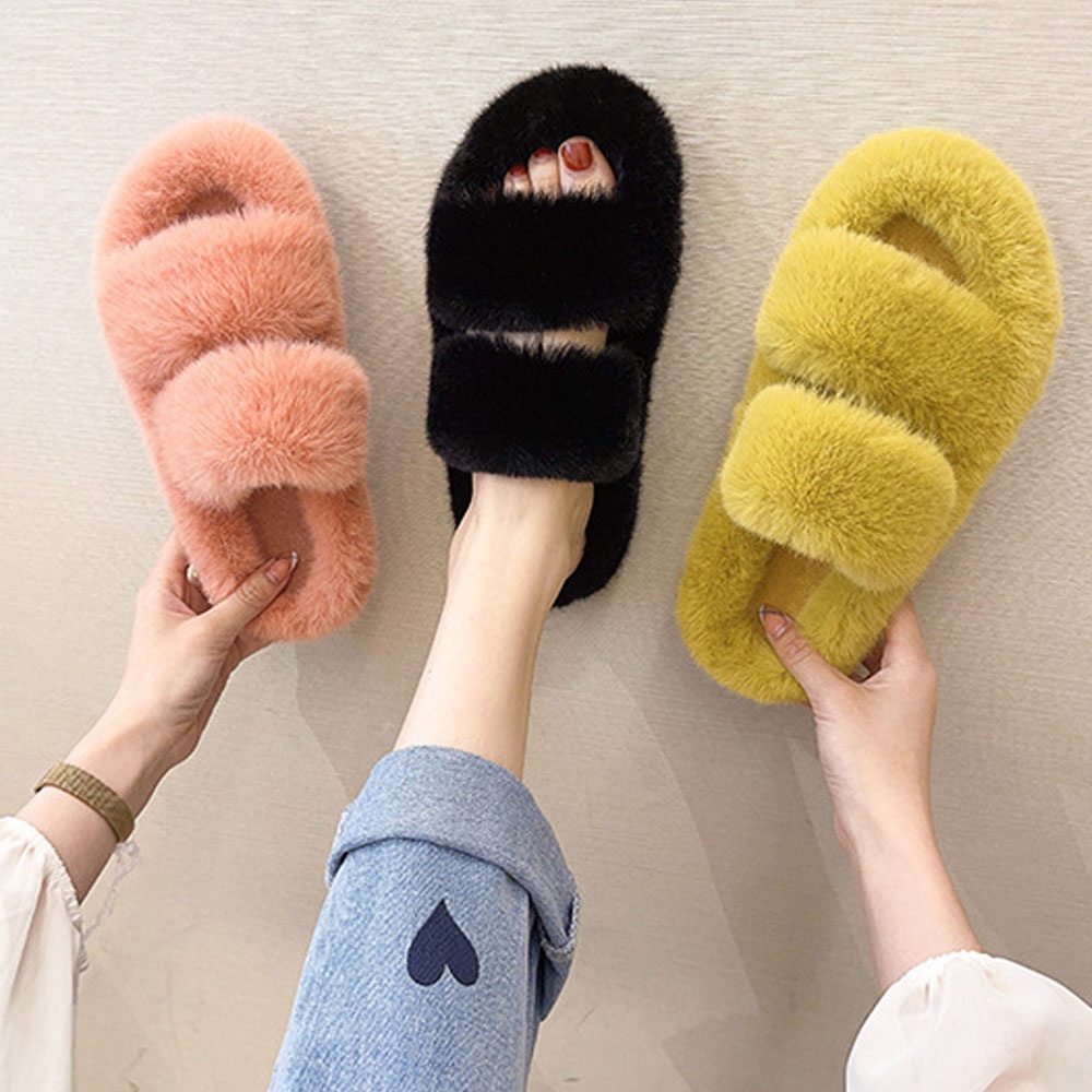 Dép lông thỏ quai ngang, siêu ấm chân, dùng đi trong văn phòng, đi trong nhà hoặc đi chơi đều xinh