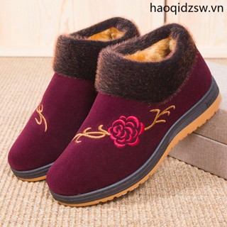 Giày Lười Vải Cotton Lót Lông Cừu Dày Dặn Chống Trượt Thời Trang Mùa Đông Cho Nữ