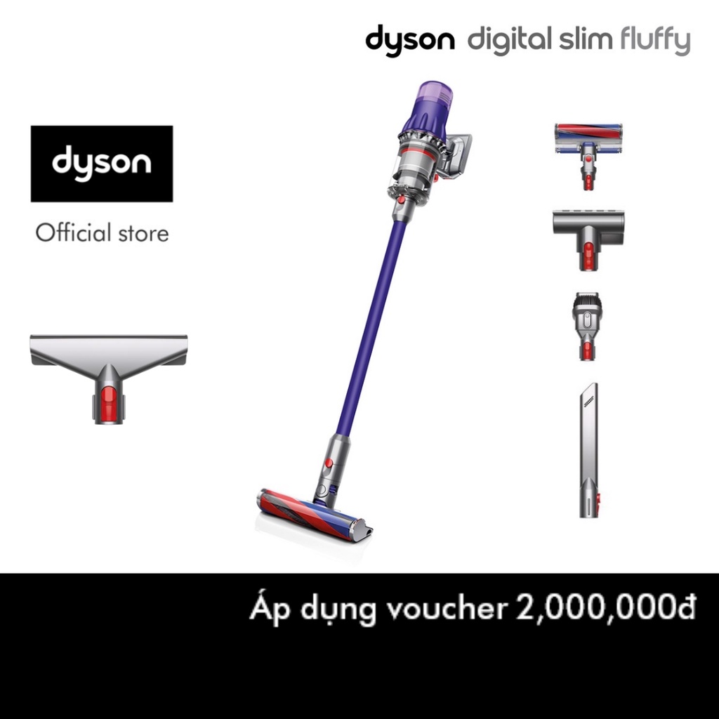 Combo Máy Hút Bụi Dyson Digital Slim™ Fluffy (Iron/Purple) Và Công Cụ Hút Vải Đệm