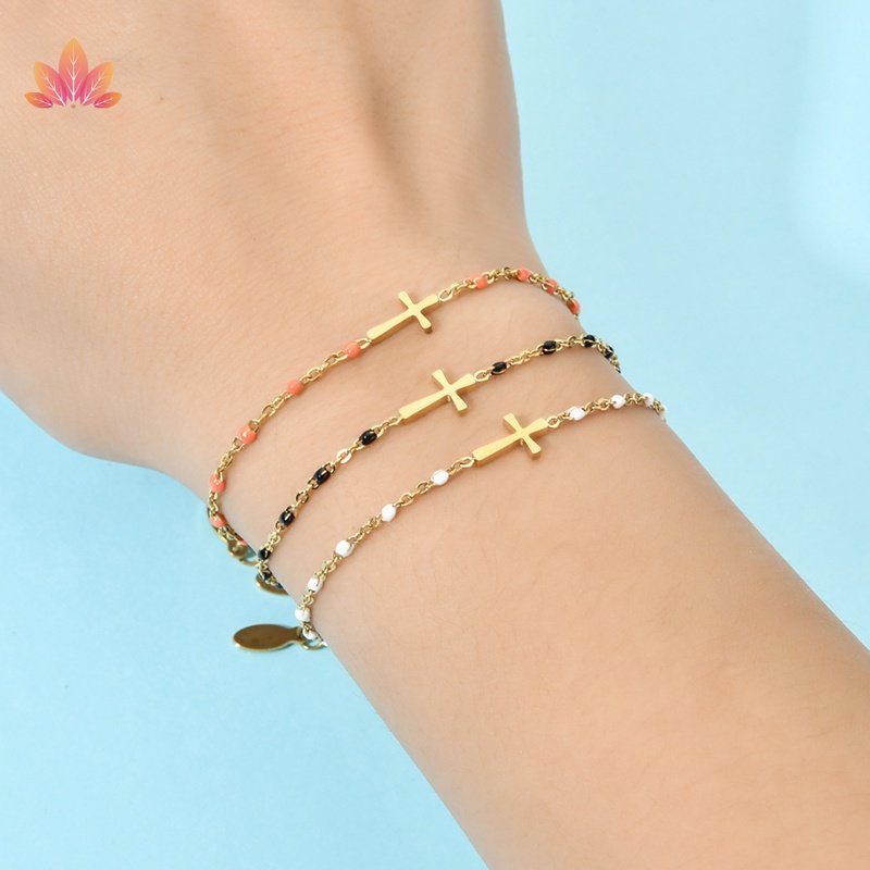 Vòng Đeo Tay Thép Không Gỉ JP5 Mặt Thánh Giá Thời Trang Dành Cho Nữ