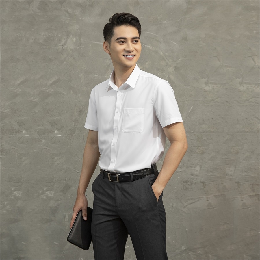 Áo sơ mi trắng nam ngắn tay ARISTINO ASSR16 somi công sở vải Micro Polyester cao cấp dáng Perfect fit tà bằng có túi